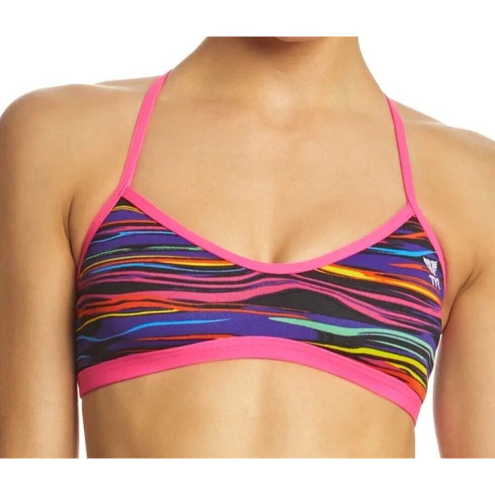 TYR Multicolor Wave-Print Bikini Top with Pink Trim